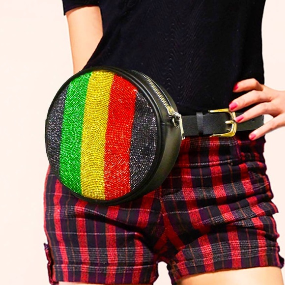 Handbags - 2-Way Rasta Rhinestone Crossbody Belt Bag